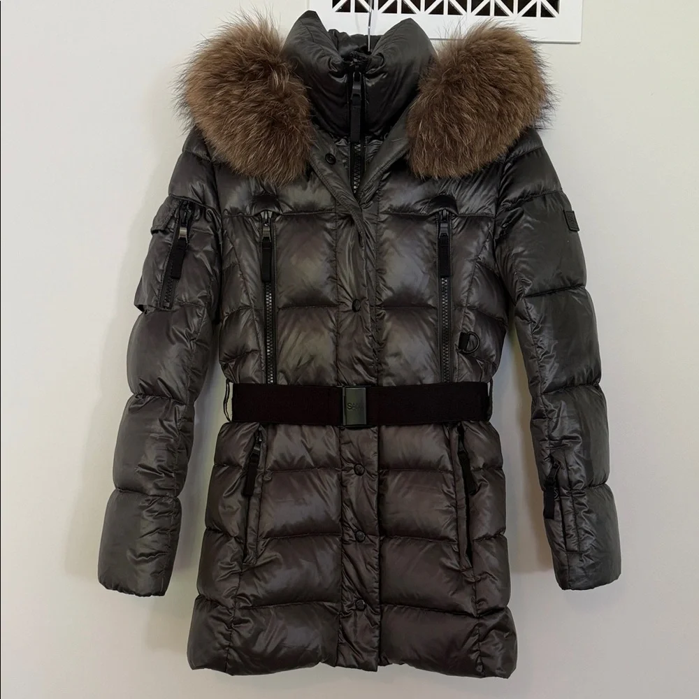 SAM Puffer Coat w Fur Trim Hood - Size XS - Picture 1 of 8